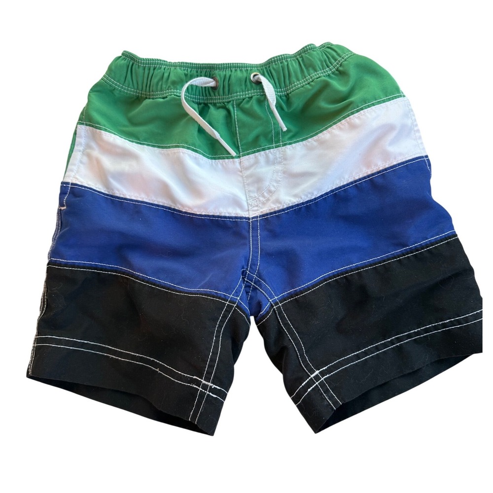 Hanna Andersson Boys Swim Trunks Colorblock Board Shorts Green Blue Size 90cm 3T